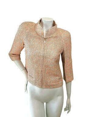 Chanel Resort 2012 Tweed Zip Jacket Coral Bouclé Gold CC Size 4